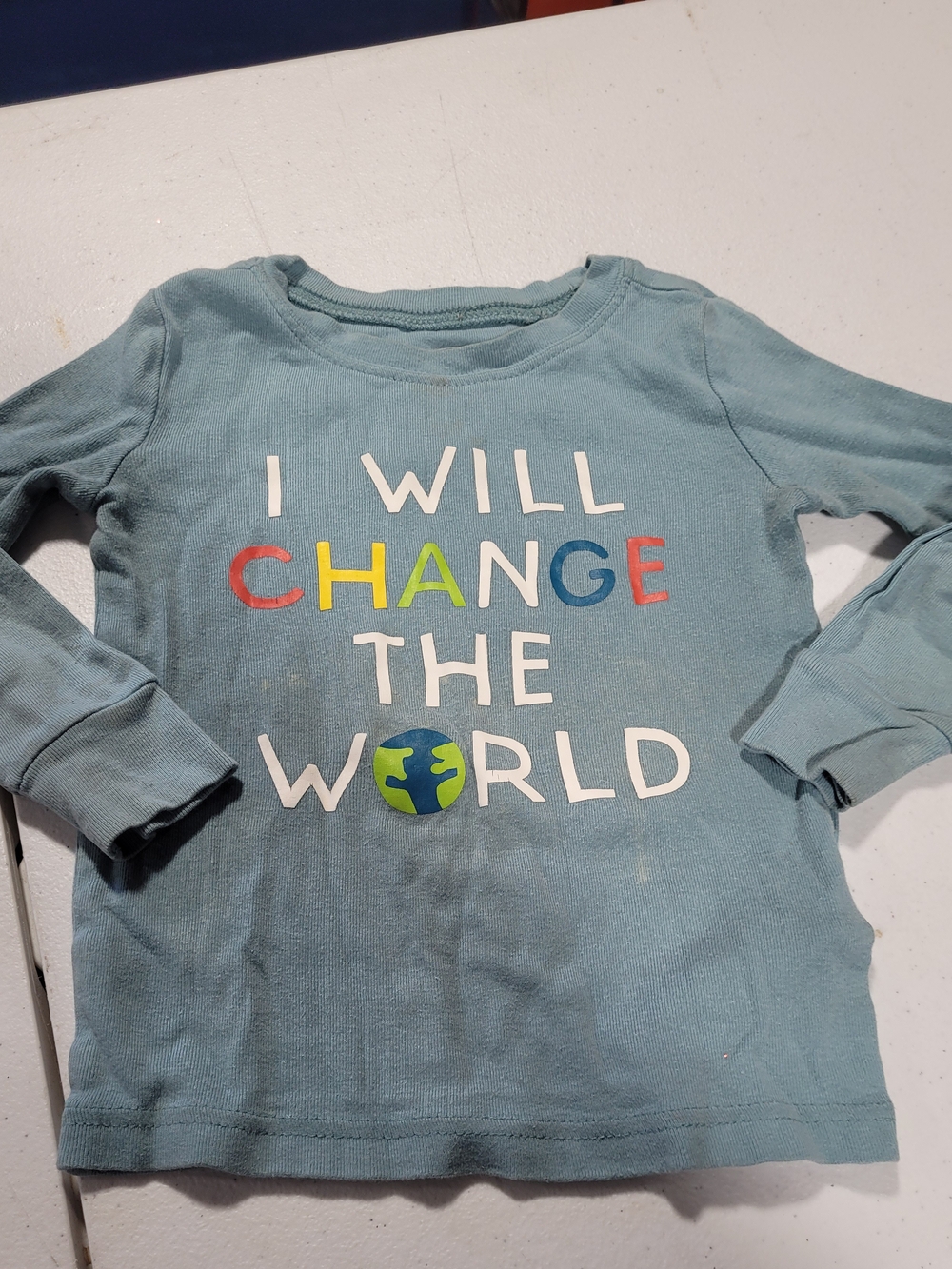 Old Navy Light Blue Kids' Long-Sleeve Tee with Colorful Text
